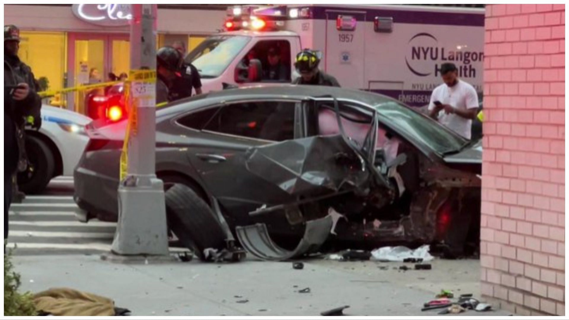 An NYC driver has been arrested after he crashed and killed a person and injured others, (Image via barketepstein/Twitter)