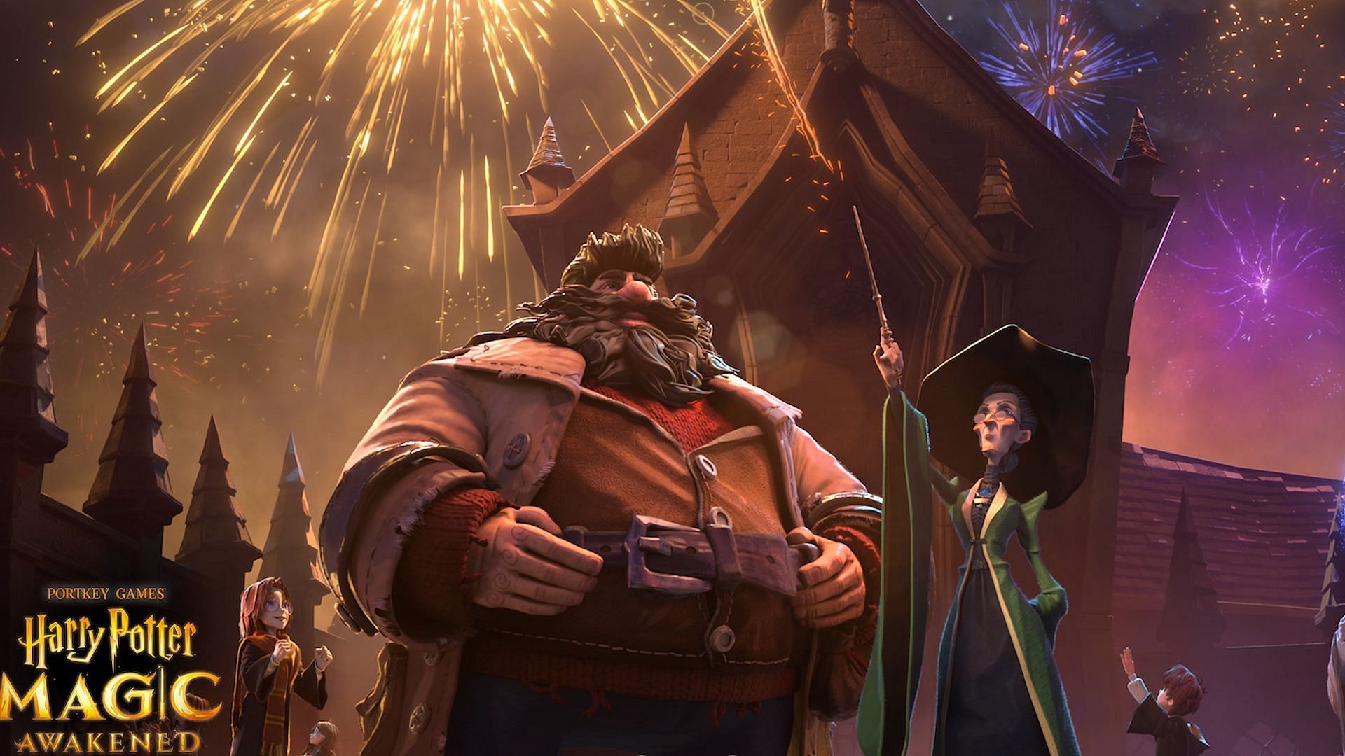 Hagrid and Professor McGonagall in the cover image of Harry Potter Magic Awakened