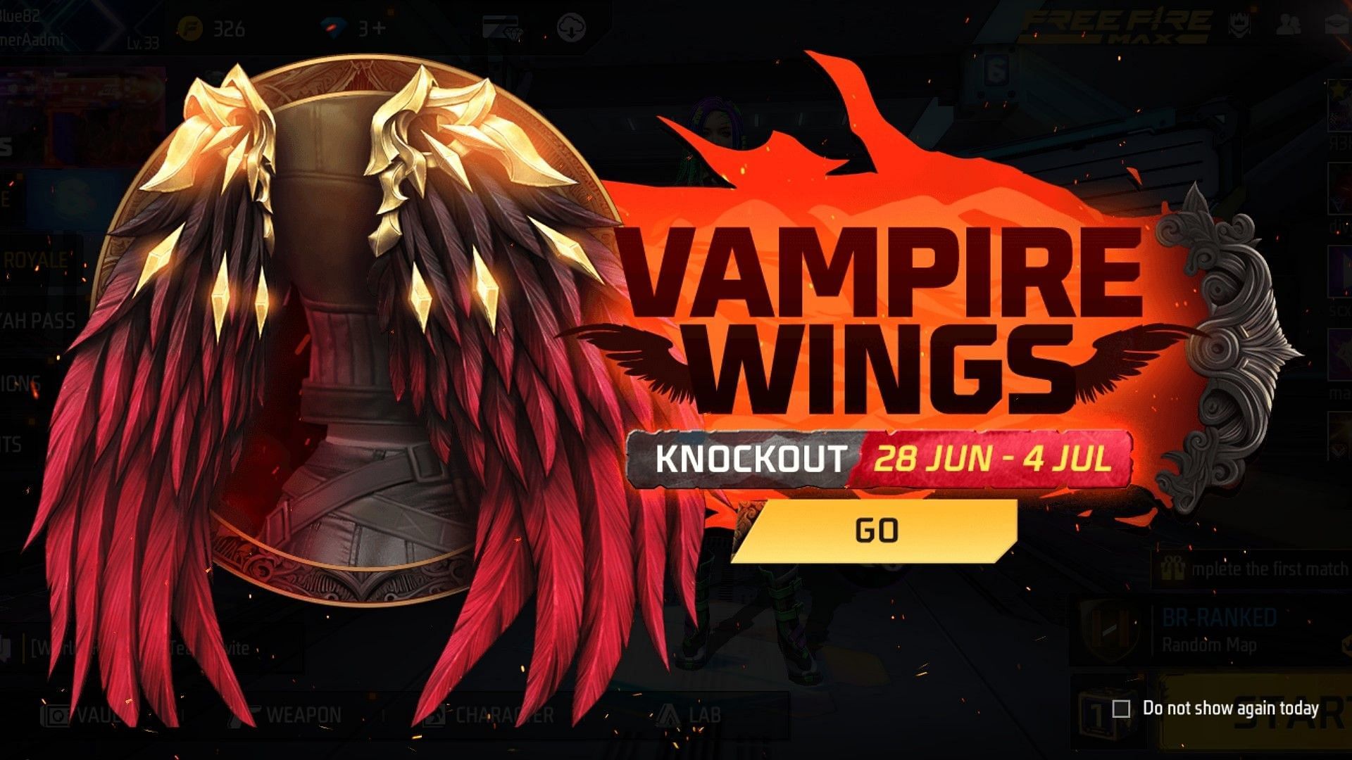 The new Vampire Wings event has commenced (Image via Garena)