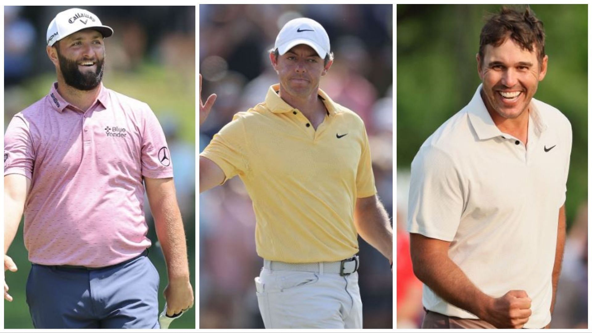 Jon Rahm, Rory McIlroy, and Brooks Koepka (via Getty Images)