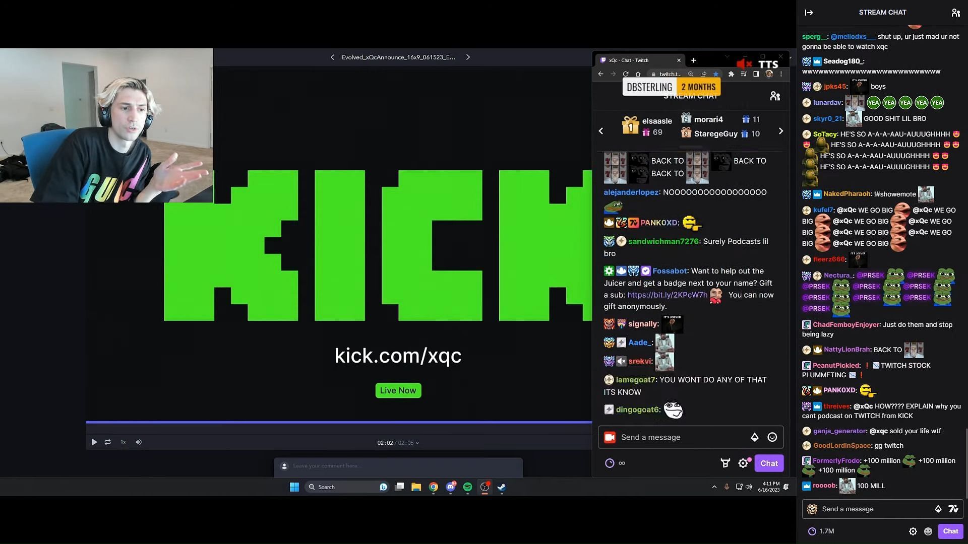 xQc explains Twitch CEO is happy for him as he signs a two year deal with Kick worth $100 million (Image via xQc Clips/YouTube)