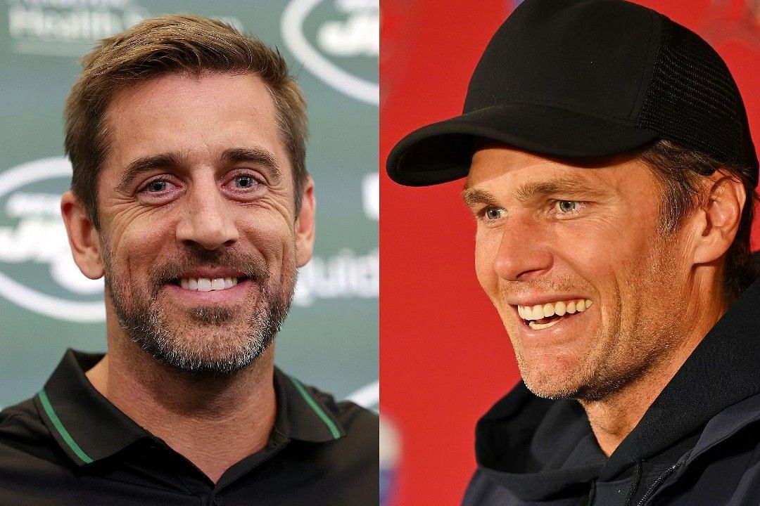 Aaron Rodgers, left, Tom Brady, right