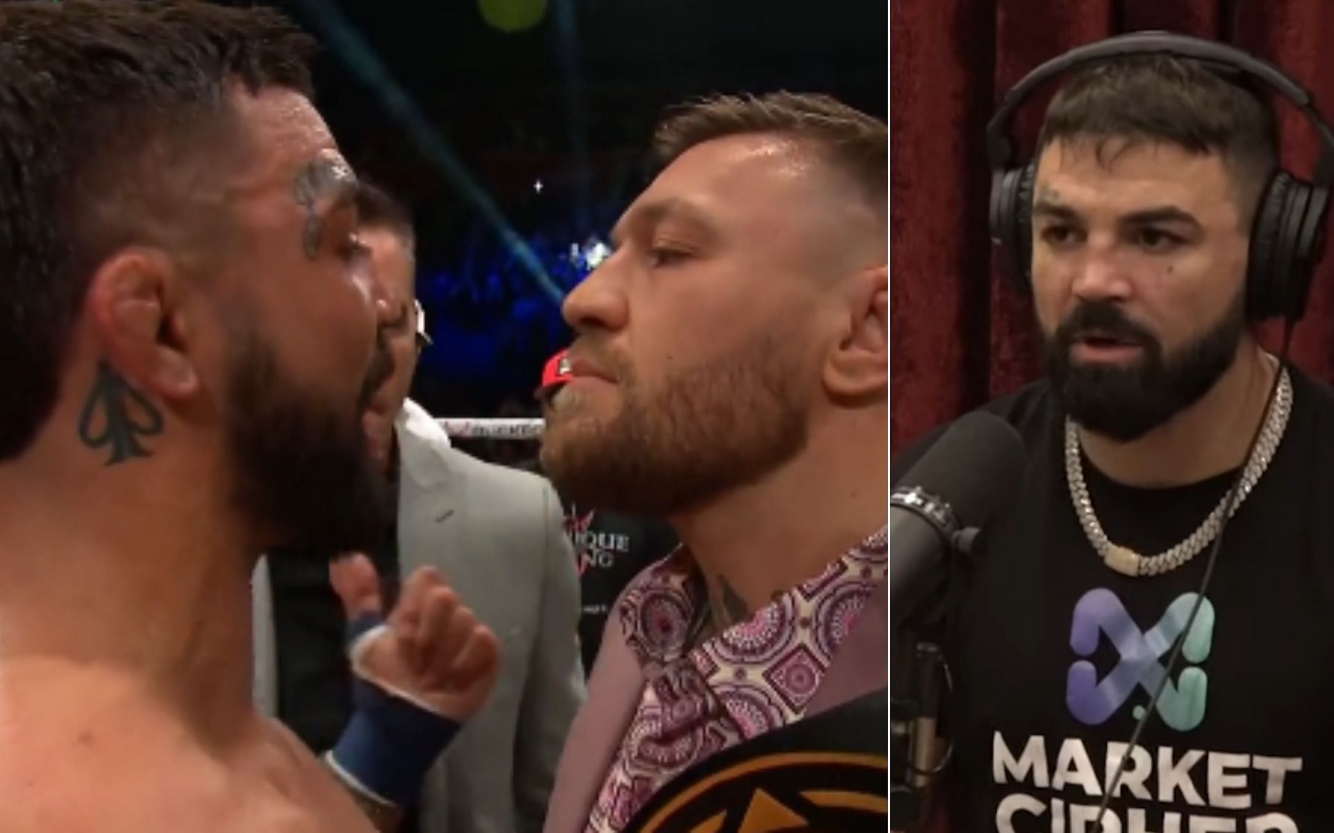 Mike Perry and Conor McGregor BKFC face-off [Left], and Mike Perry [Right] [Photo credit: @FiteTV - Twitter]