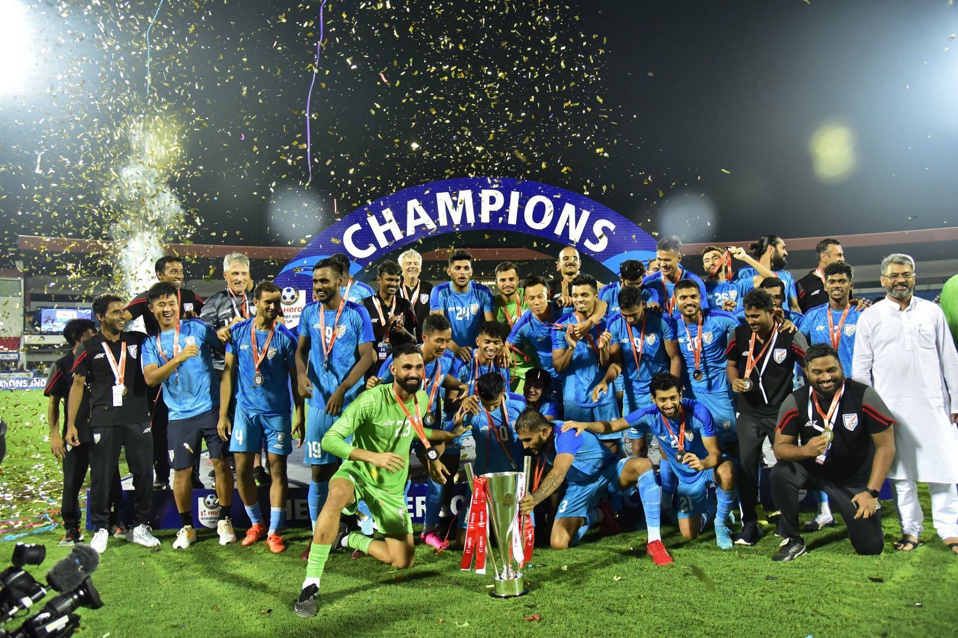 Indian team celebrating after the trophy presentation [Image: AIFF]