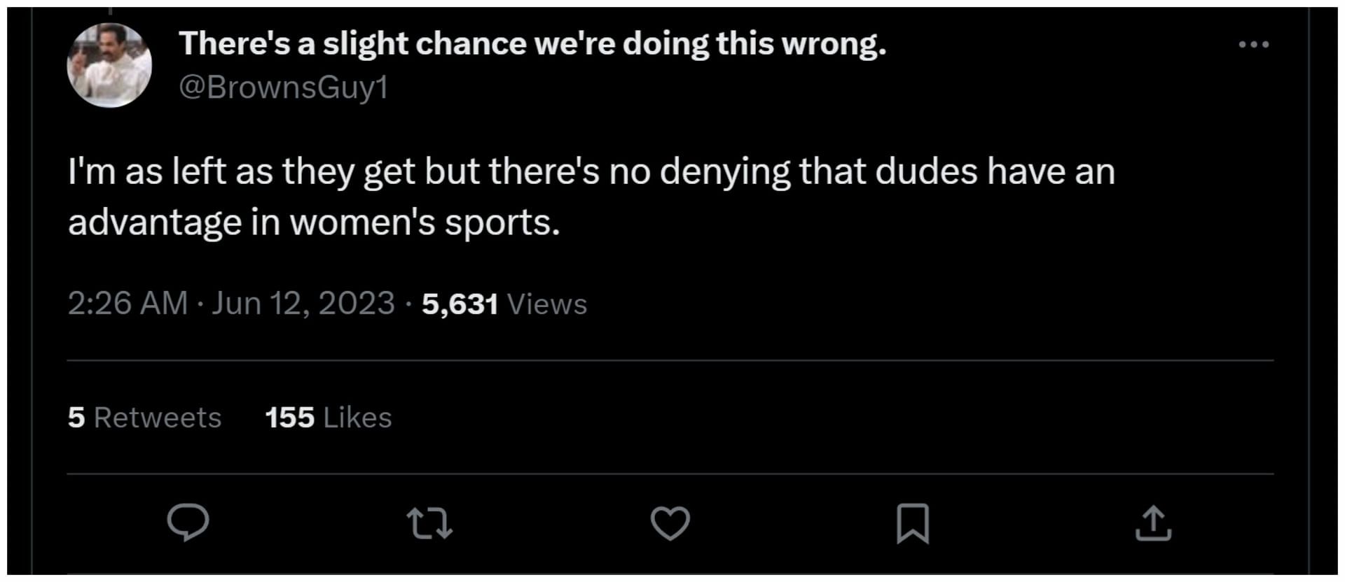 User says that biological males have an advantage in women&#039;s sports (Image via Twitter/BrownsGuy1)