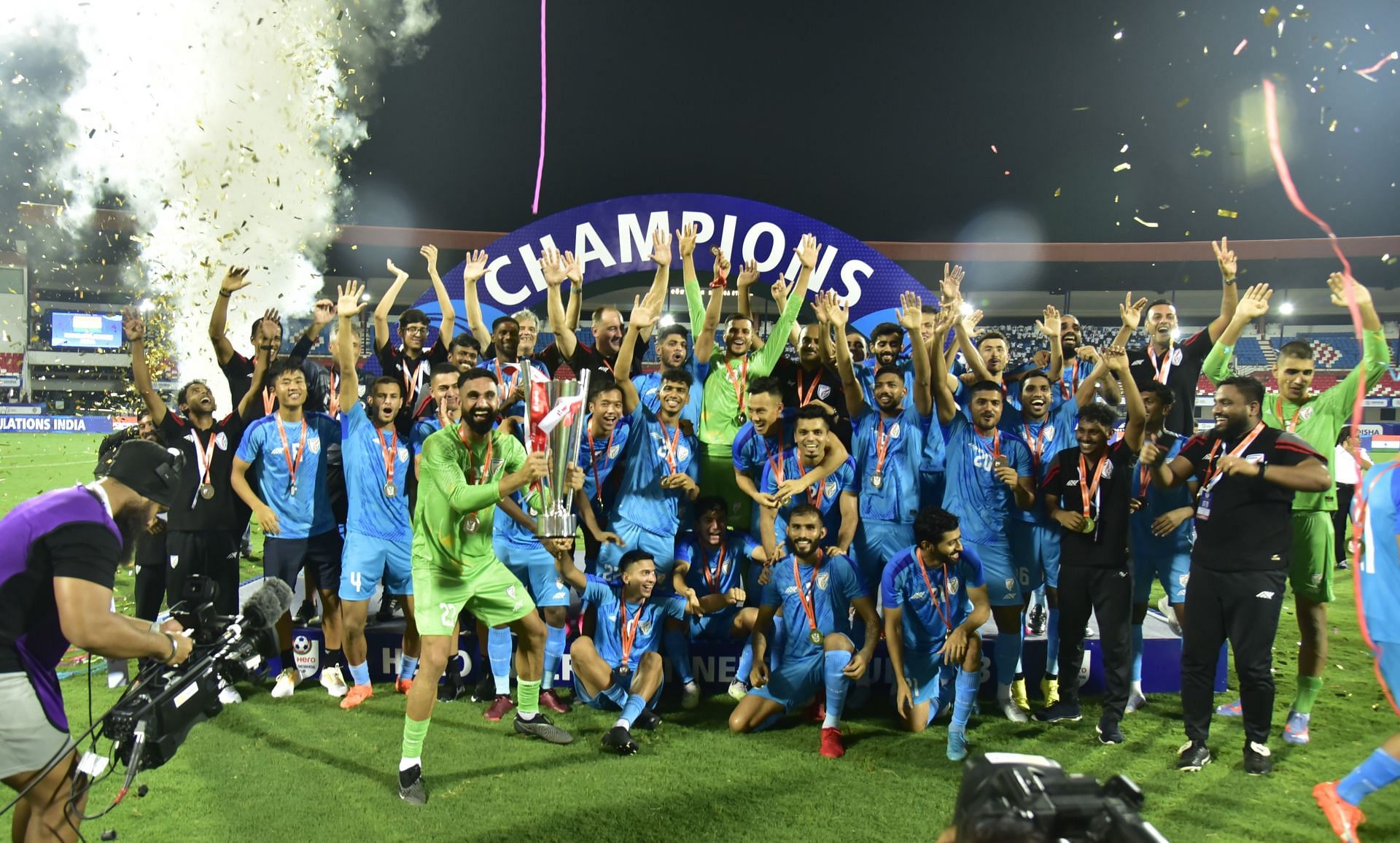 Indian players celebrating after winning the Intercontinental Cup earlier in the month.