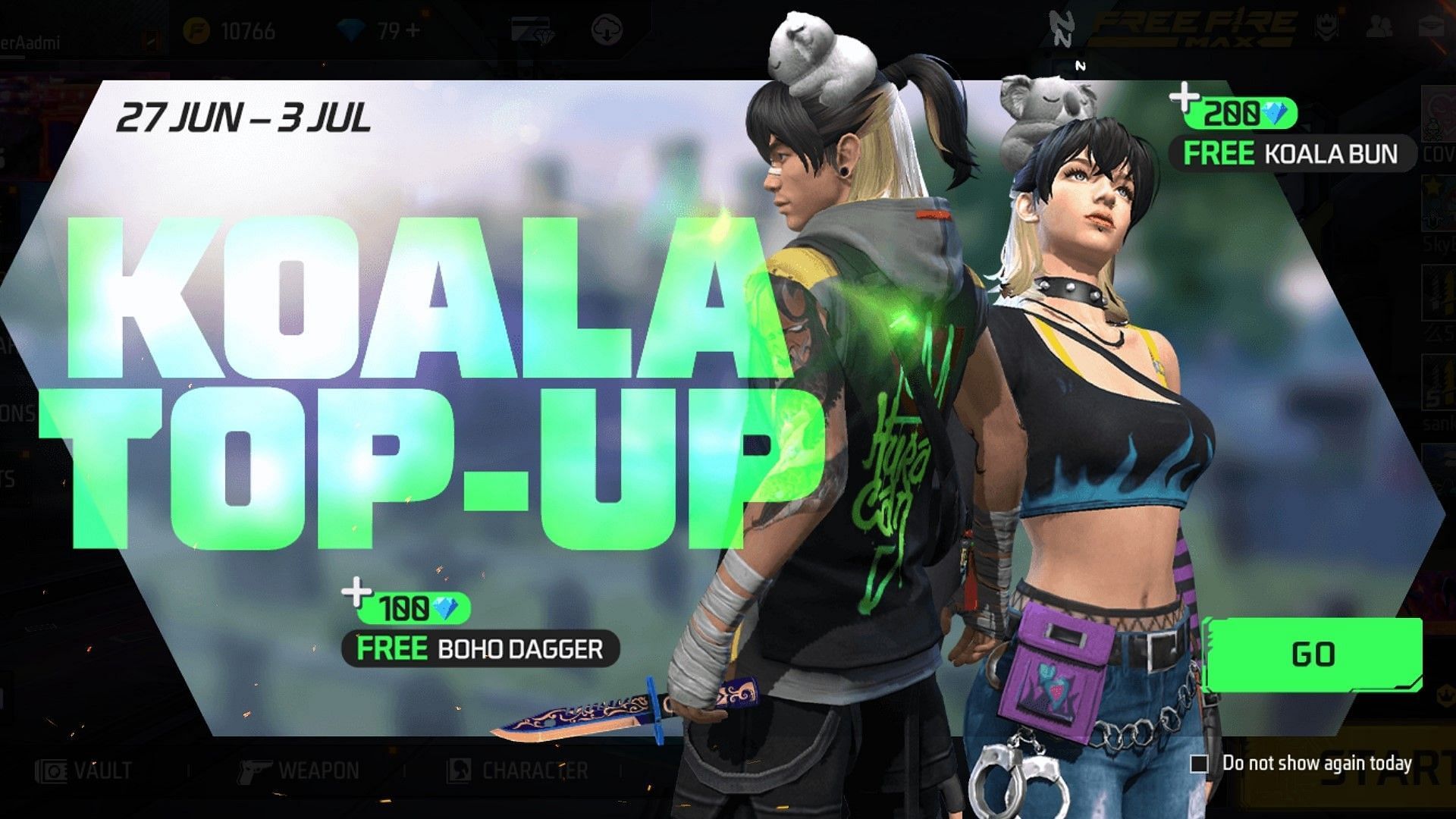 New Koala Top-Up event in Free Fire MAX (Image via Garena)
