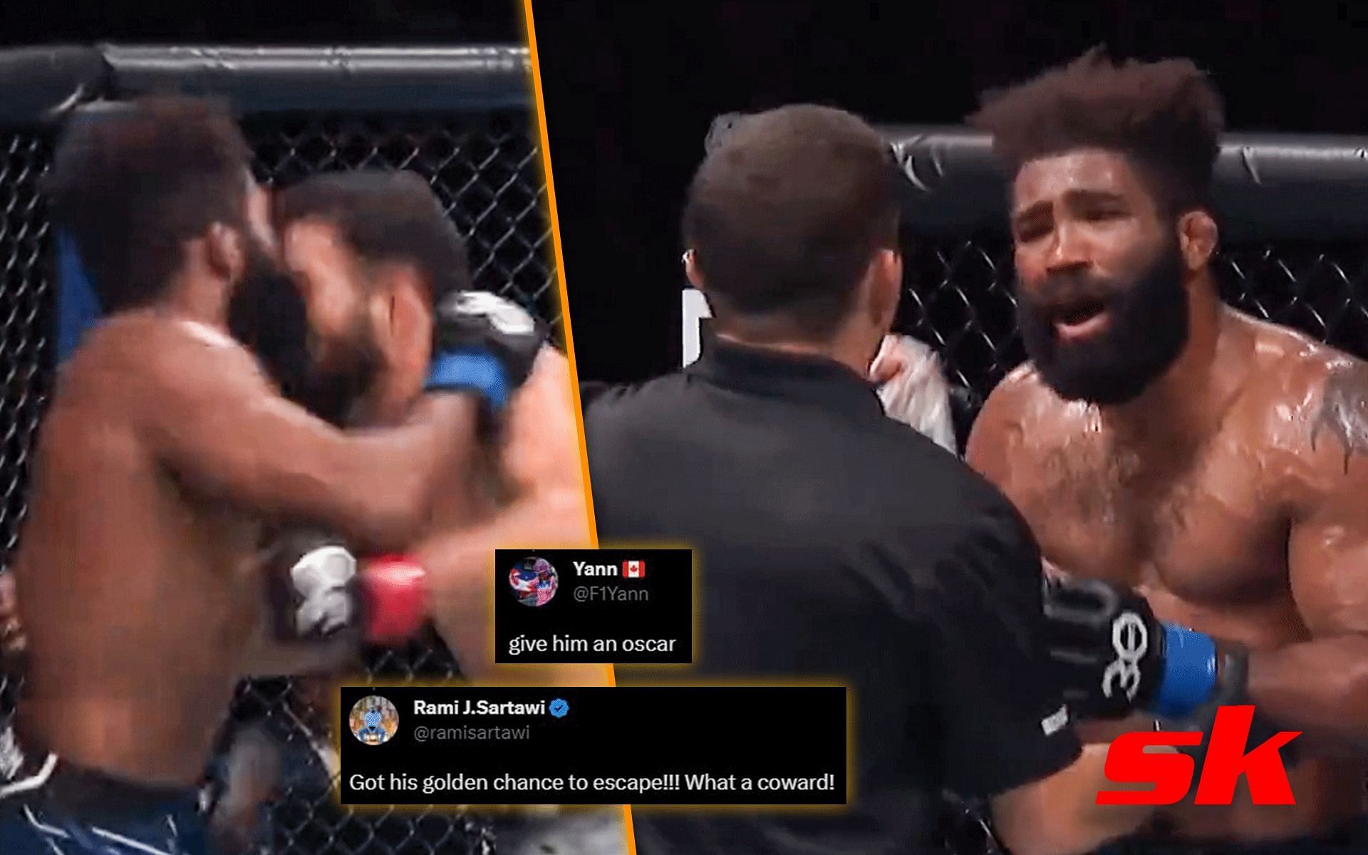 Chris Curtis slammed by fans after eye-injury No Contest at UFC 289 [Image courtesy: @MMArena, @UFC on Twitter] 