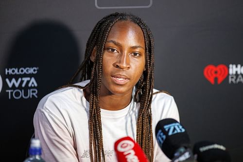 Coco Gauff speaks to the media