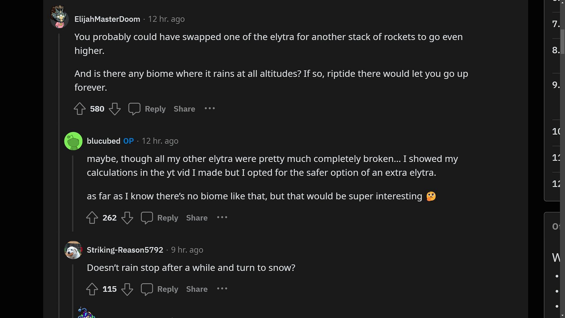 Redditors discussing how the player could have gone higher in Minecraft (Image via Sportskeeda)