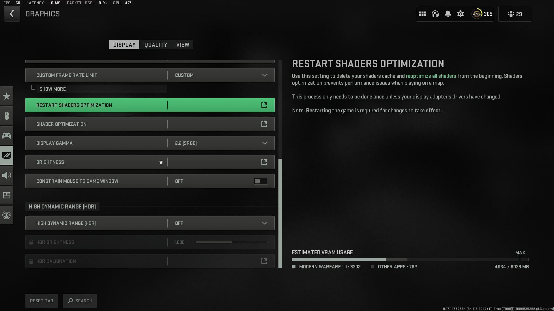 Restart shaders installation (Image via Activision)