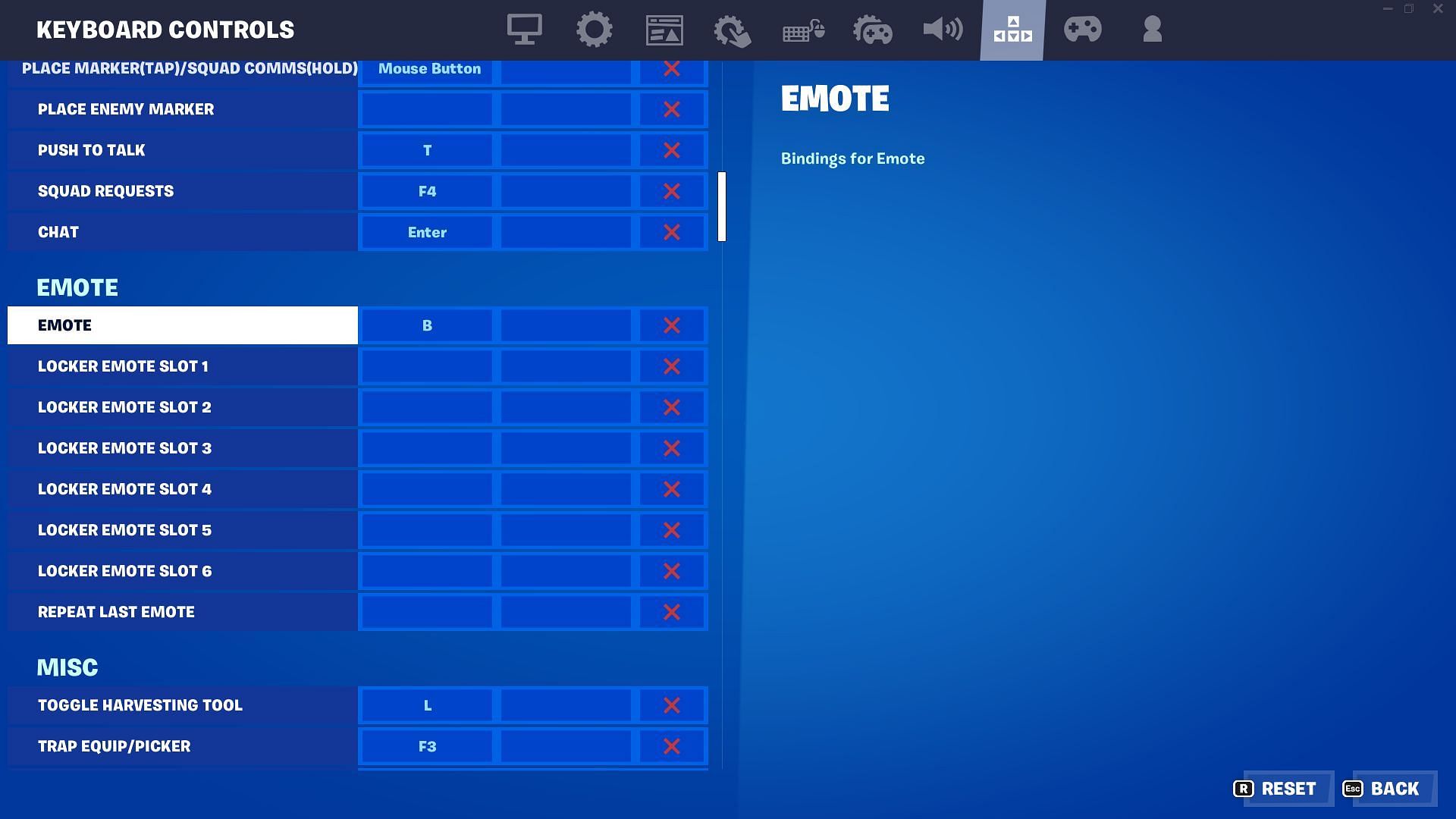 The &quot;B&quot; key is also used to Emote (Image via Epic Games/Fortnite)