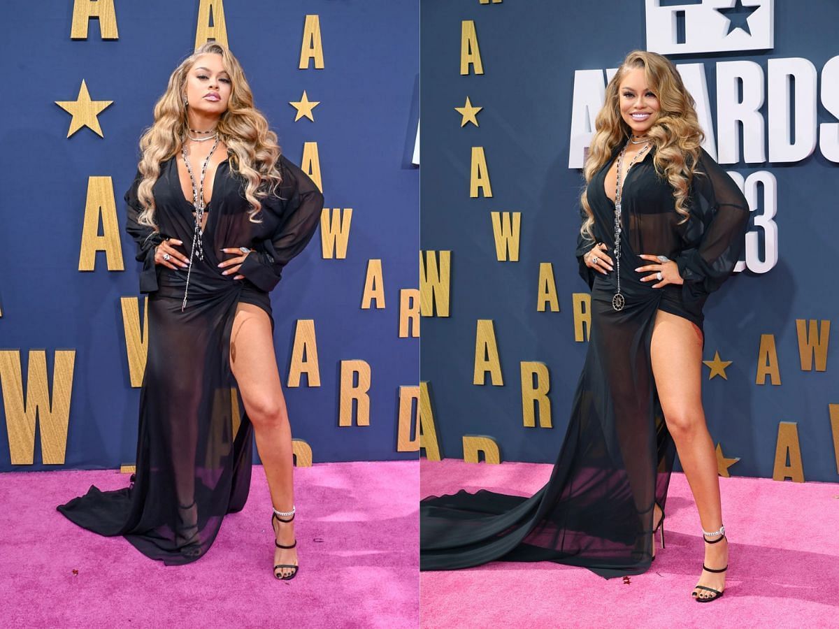 Take a look at Latto&#039;s black sheer dress for the BET Awards 2023 (Image via Getty Images)