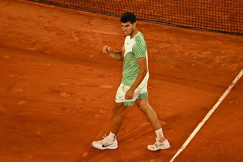 Carlos Alcaraz celebrates his third-round win over Denis Shapovalov