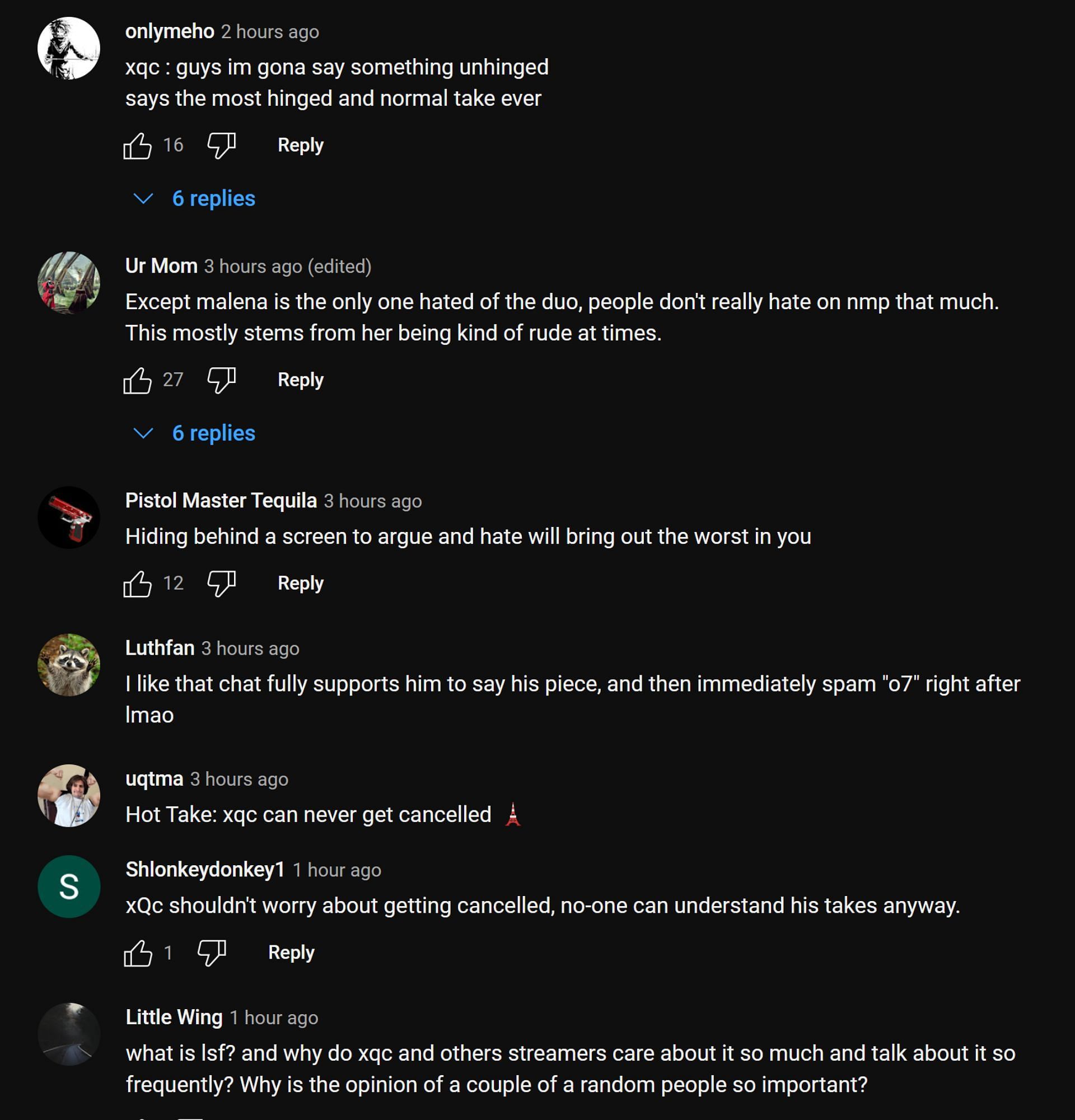 Fans sharing their thoughts on the streamer's clip (Image via xQc Clips/YouTube)