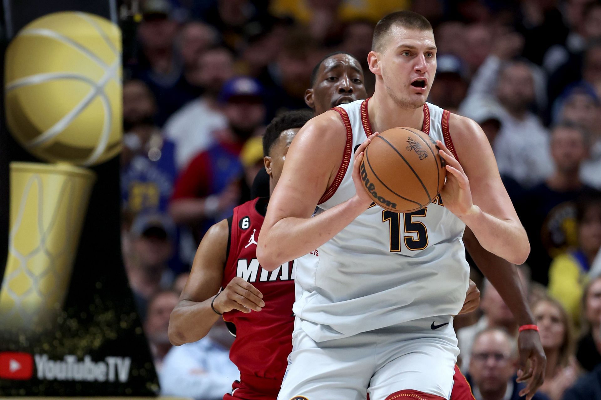 Nikola Jokic of the Denver Nuggets in the 2023 NBA Finals - Game Five