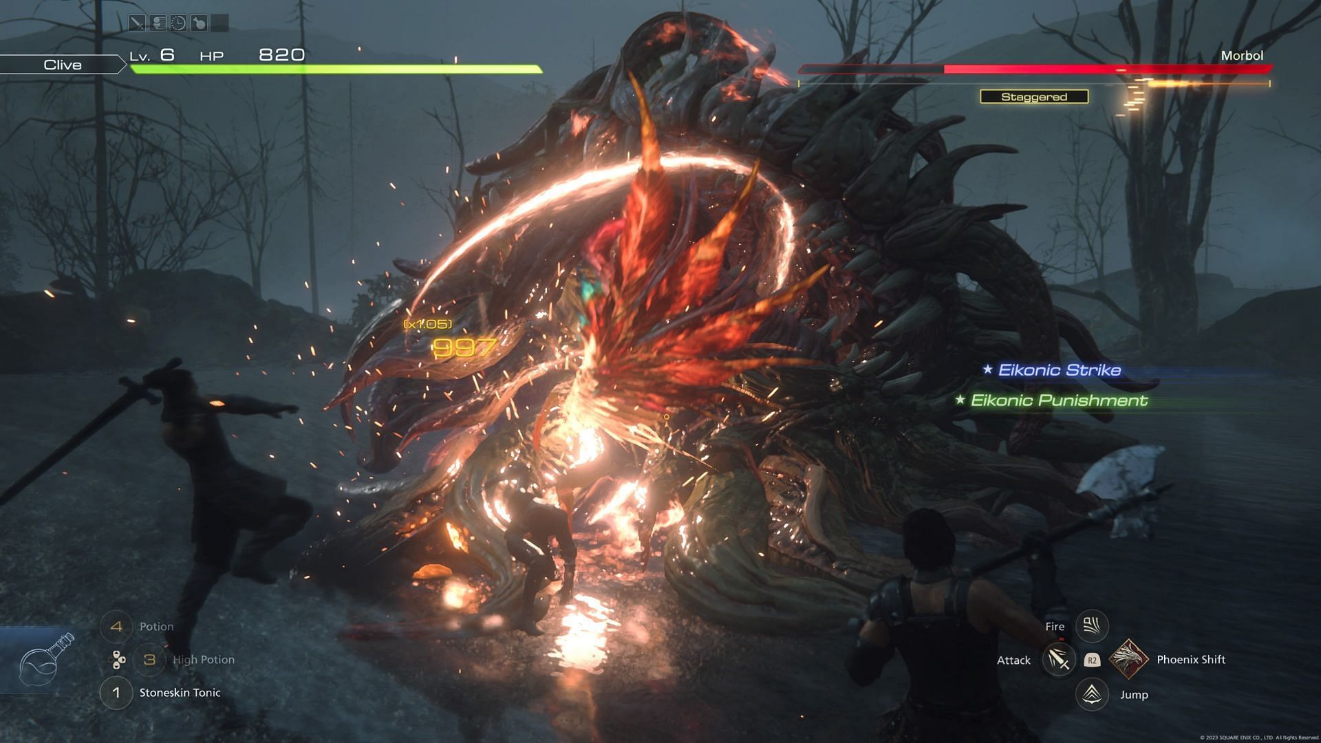 Final Fantasy 16 features impressive dodge mechanics that demand precise timing to effectively counter incoming attacks (Image via Sqaure Enix)