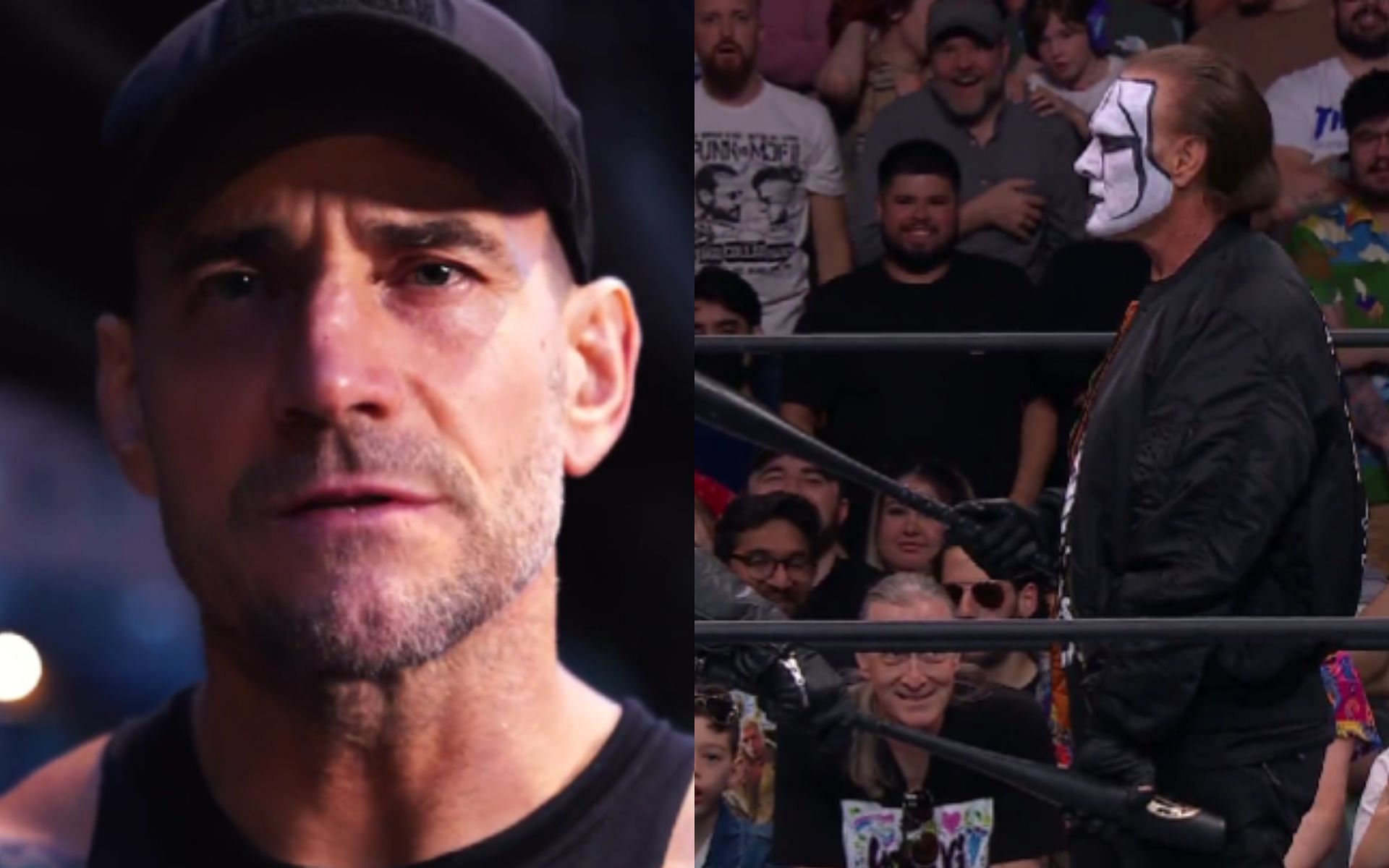 (Right) CM Punk during the vignette aired on AEW Dynamite (Left) Sting amidst a confrontation