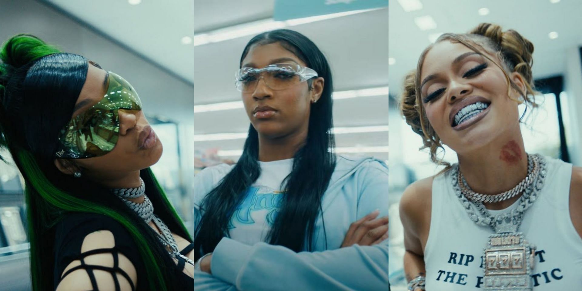 Cardi B, Angel Reese and Latto in the music video of 