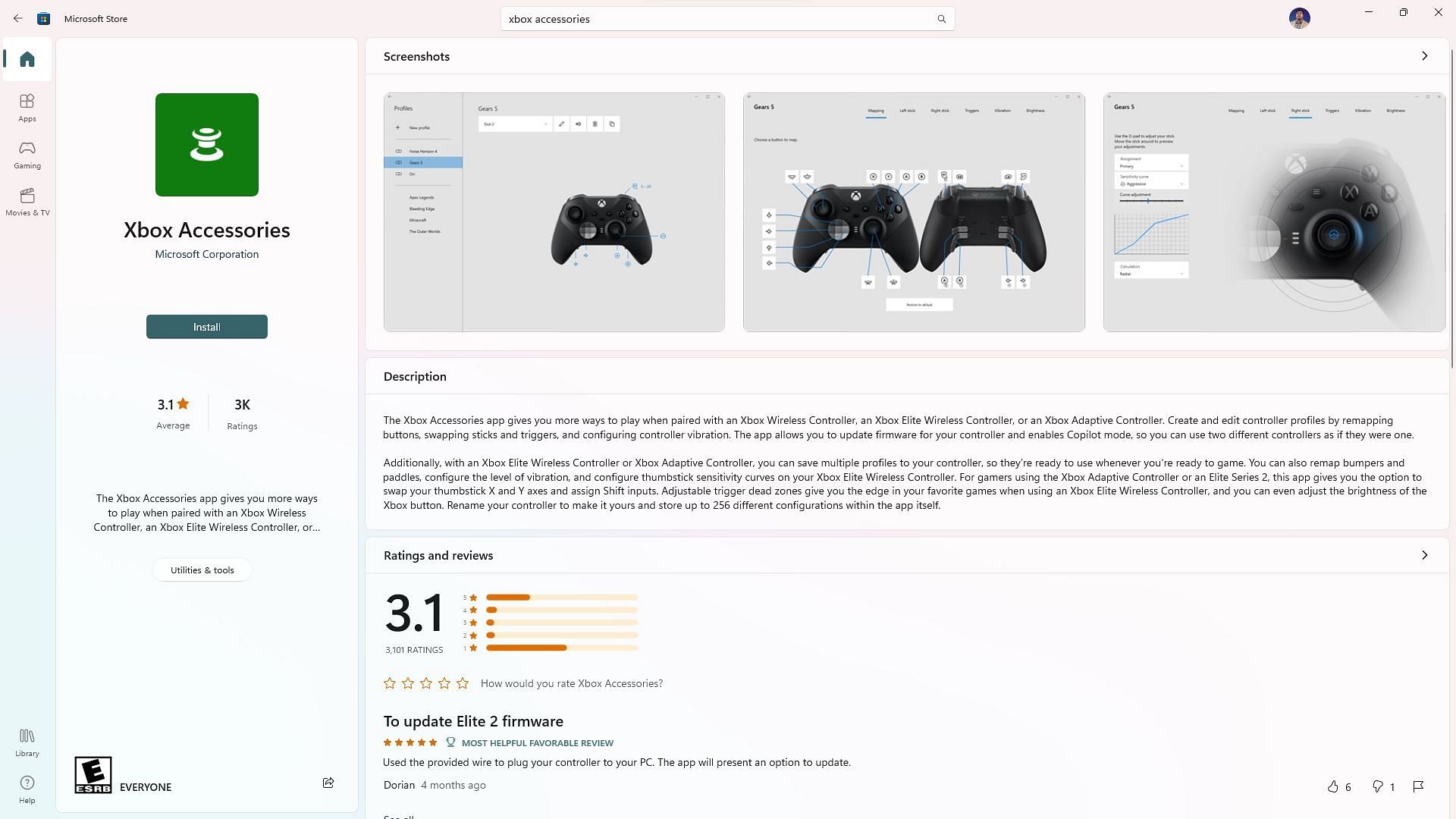The Xbox Accessories app download page in Microsoft Store (Image via Sportskeeda)