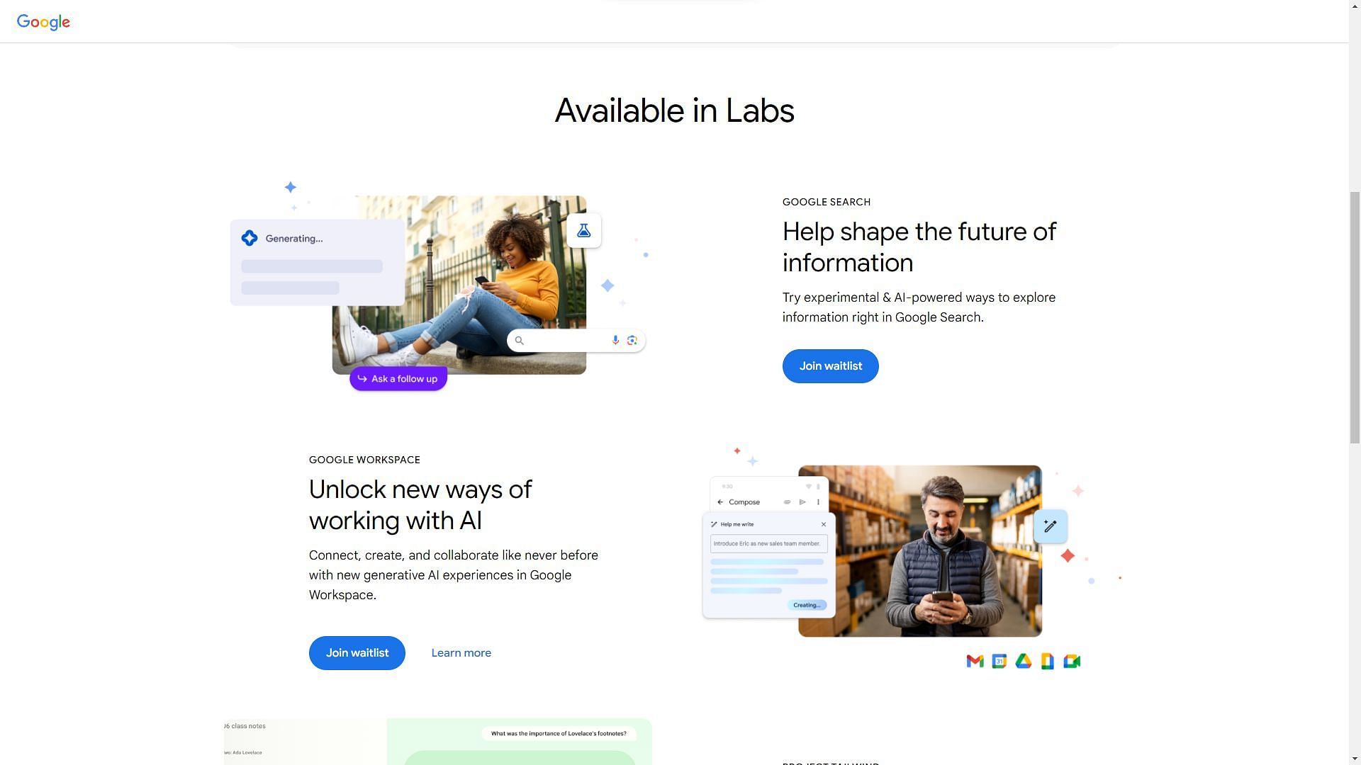 The features currently in Google Labs (Image via Sportskeeda)