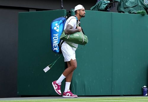 Nick Kyrgios wearing Air Jordan 1 Lows at Wimbledon.