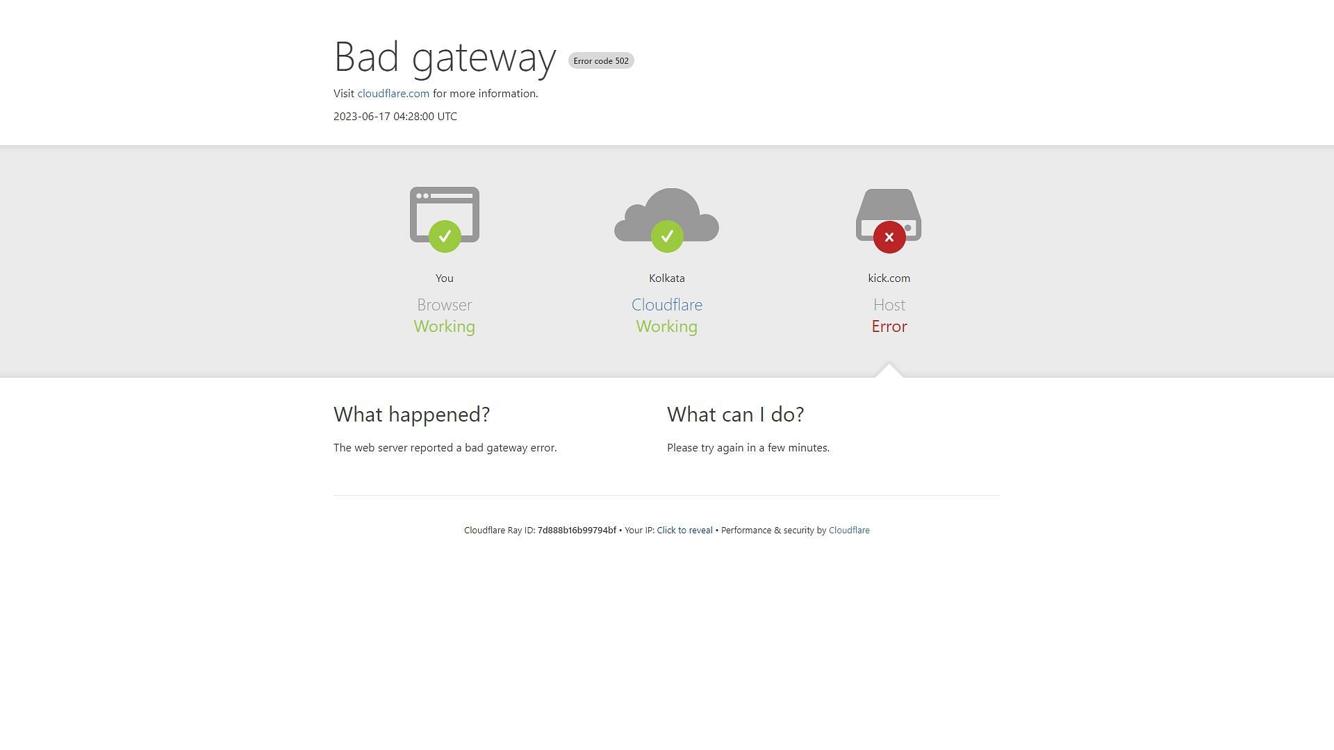 All services are down and result in a Bad Gateway error (Image via Kick)