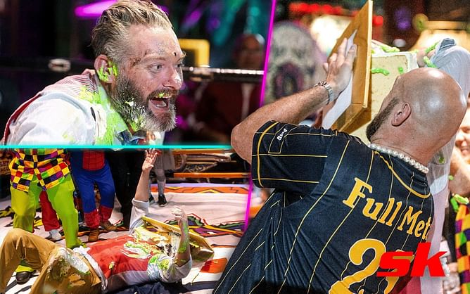 WATCH: Tyson Fury smashes birthday cake on Fight Circus president Jon Nutt's face