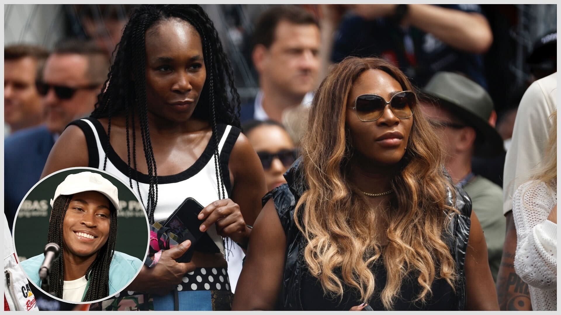 Venus Williams(left), Serena Williams(right) and Coco Gauff(inset)