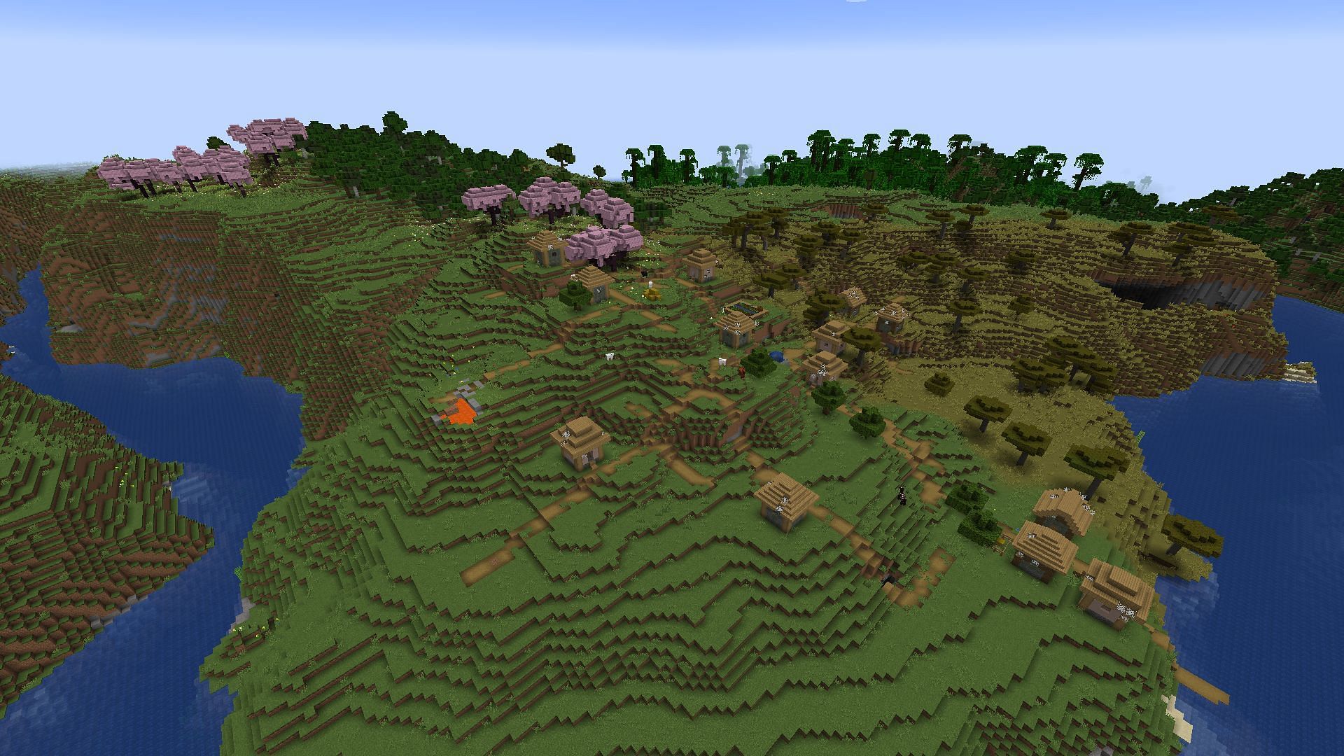 This seed&#039;s village could use a little love and care by the player spawning into it (Image via Mojang)