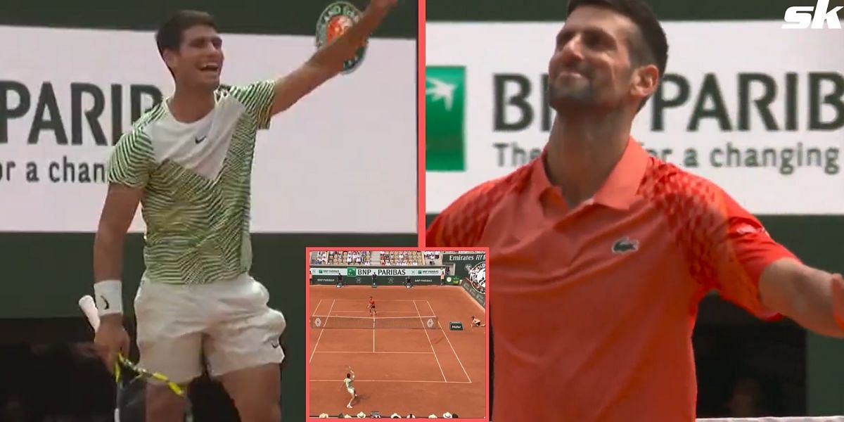 Novak Djokovic applauds as Carlos Alcaraz hits an atrocious winner