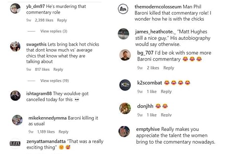 Screenshot of fan reactions to Rogan mocking UFC announcer