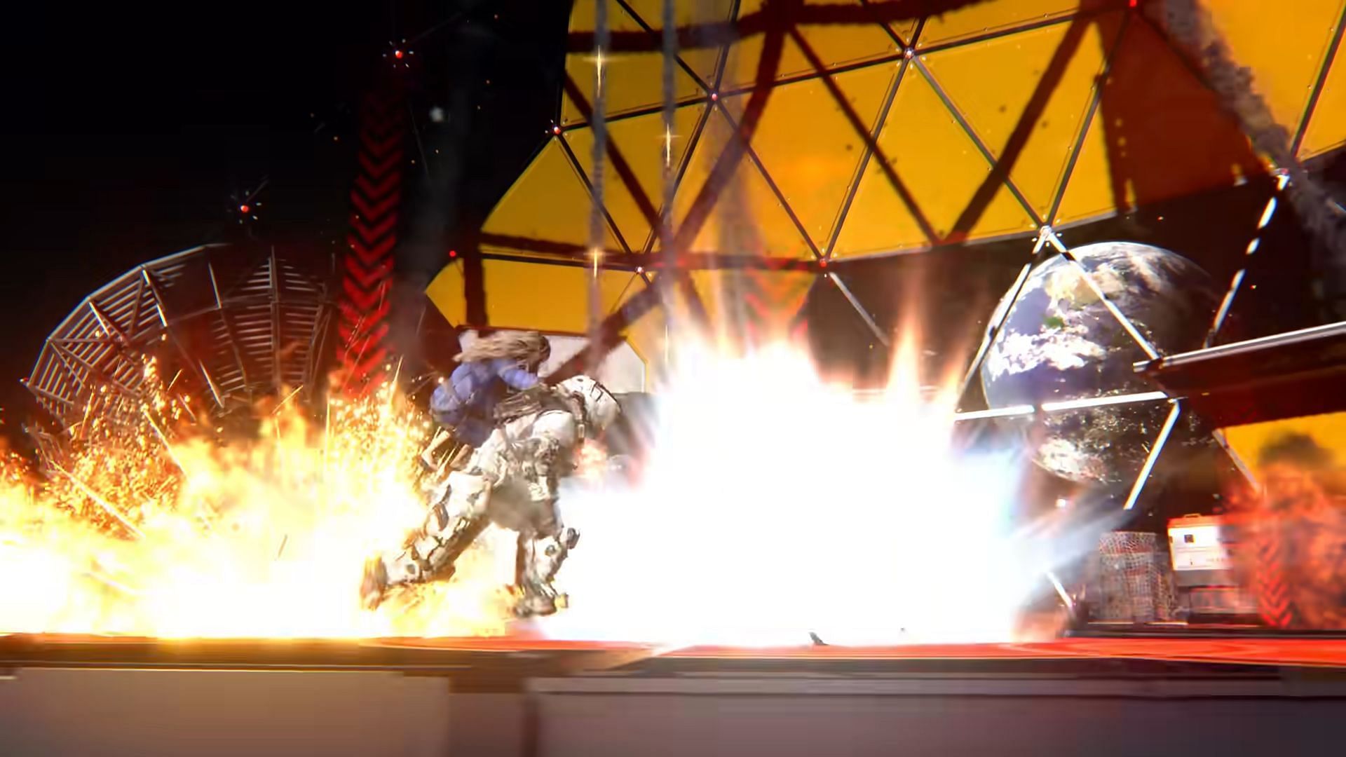 Facing off against the giant robot (Image via Capcom)