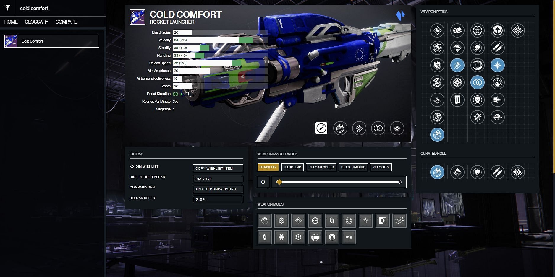 Destiny 2 Cold Comfort PvP god roll (Image via D2Gunsmith)