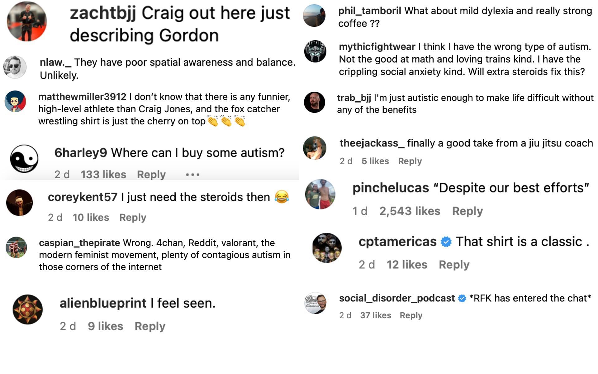 Fans&#039; comments on Jones&#039; post [via Instagram @craigjonesbjj]