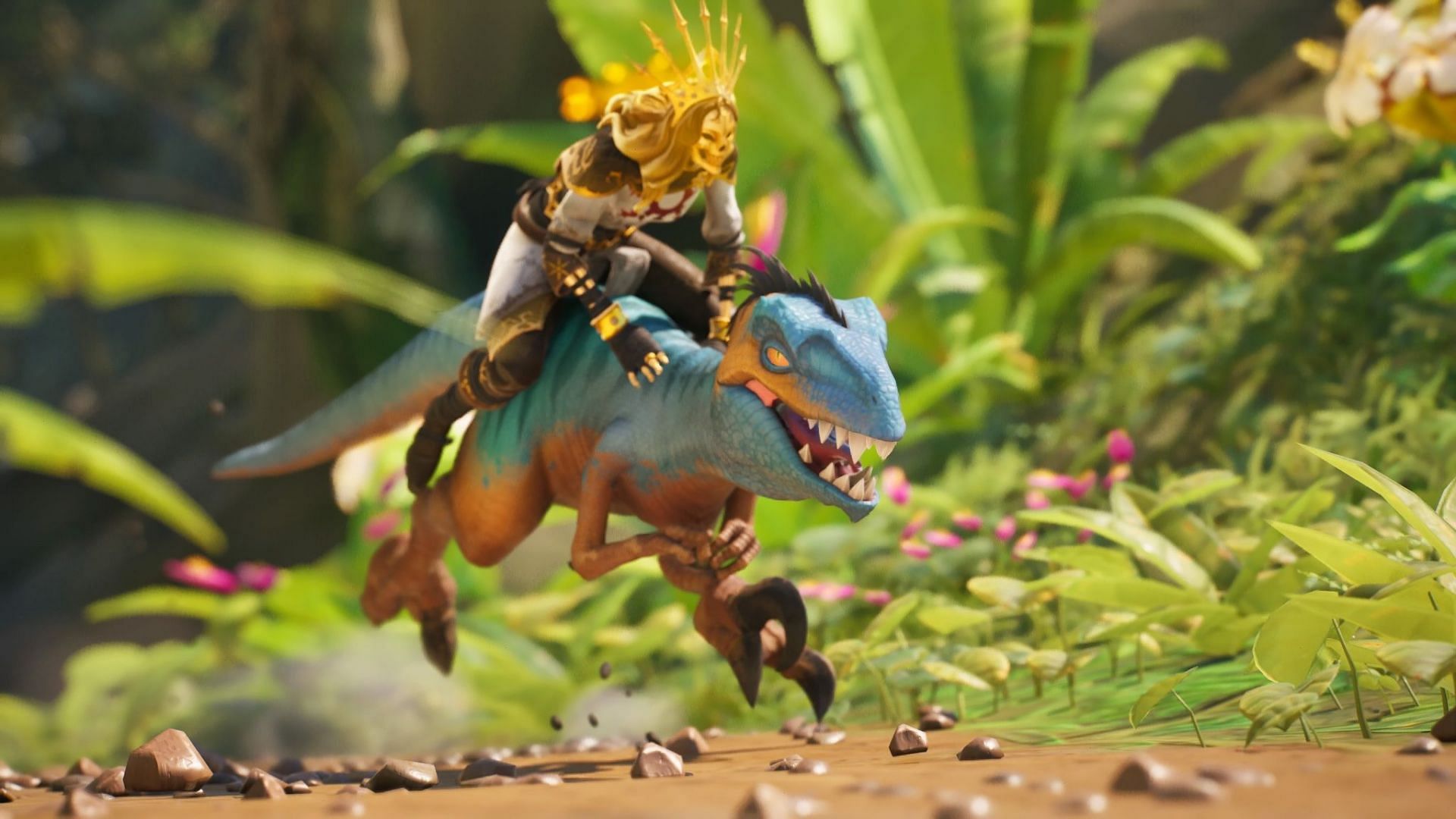 Riding a Raptor in Fortnite Chapter 4 Season 3 (Image via DinoManVP/Twitter)