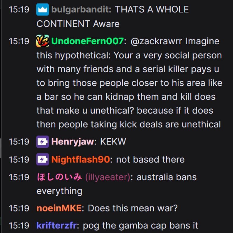 The chat message aimed at the streamer (Image via zackrawrr/Twitch)