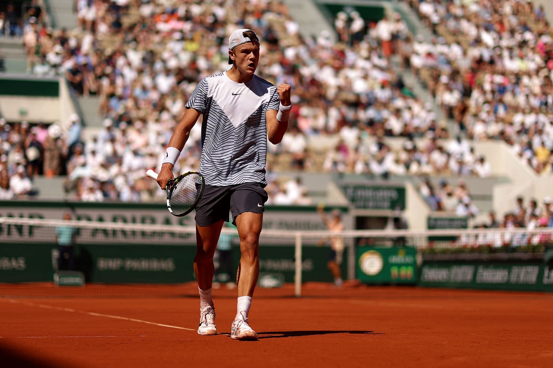 Holger Rune in action at the 2023 French Open - Day Nine.