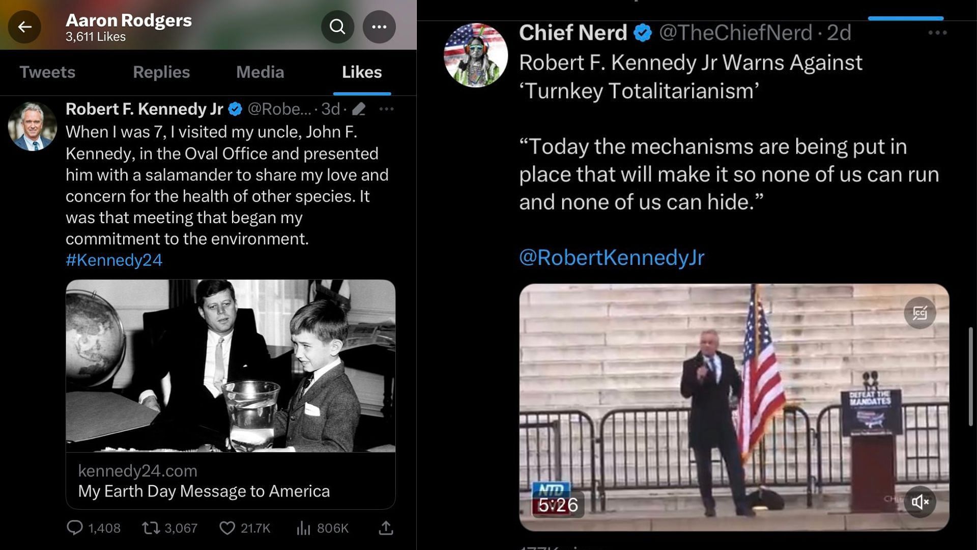 More tweets Rodgers liked or retweeted about RFK Jr.