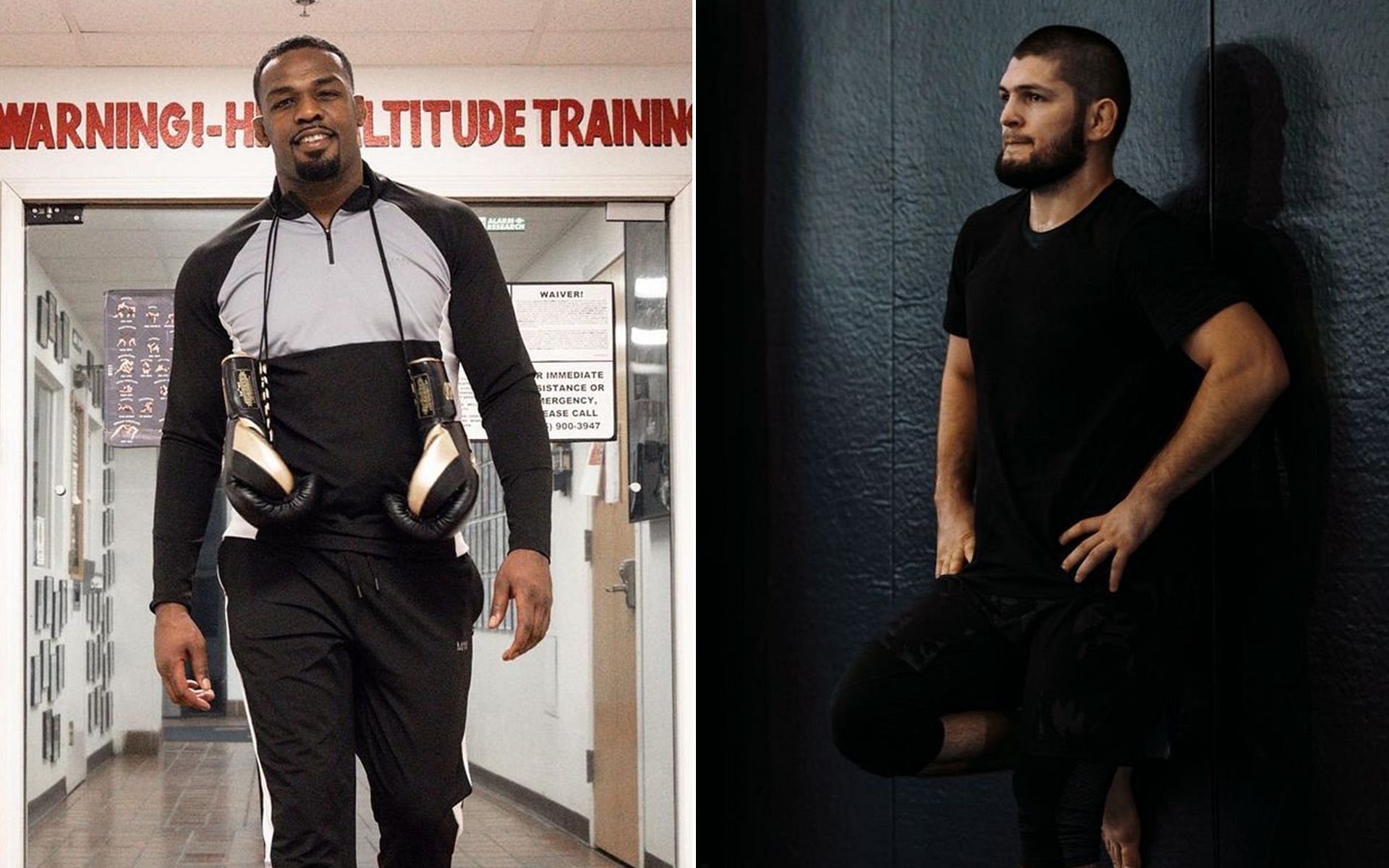 Jon Jones (L) and Khabib Nurmagomedov (R) Images via @TeamKhabib Twitter and @jonnybones Instagram