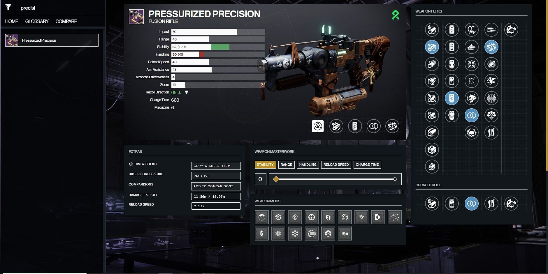 PvP god roll for Pressurized Precision (Image via D2Gunsmith)