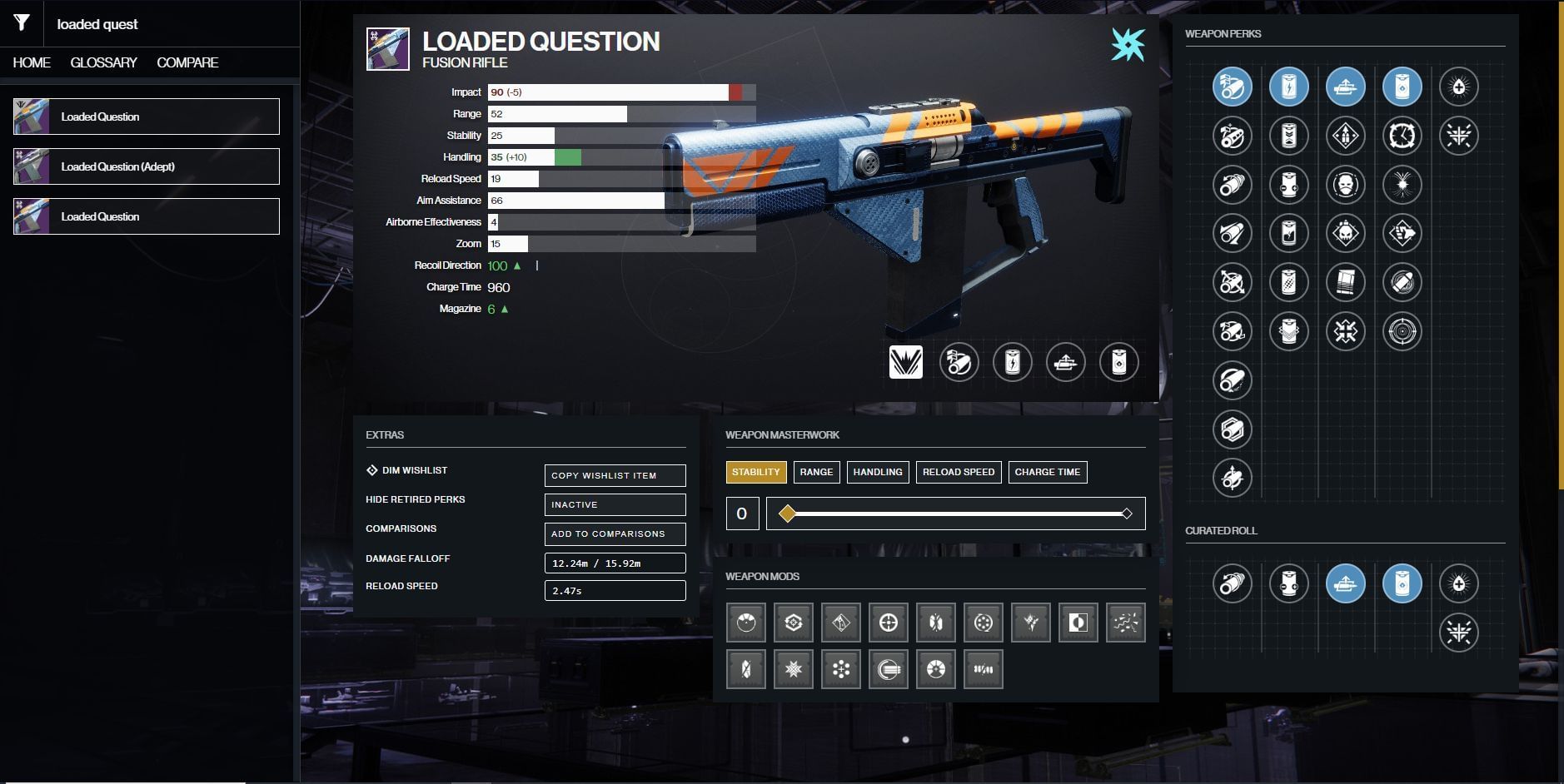 Loaded Question PvE god roll (Image via D2Gunsmiih)