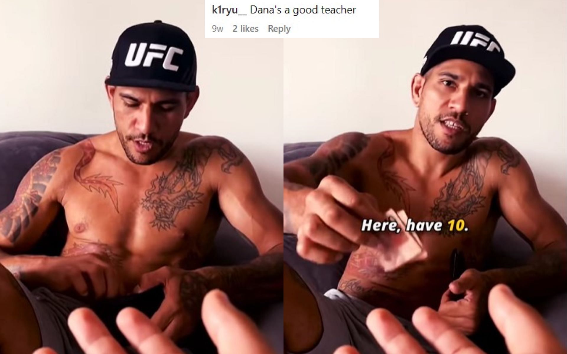 Screenshot of Alex Pereira giving his son money [Images Courtesy: @xcellentmma on Instagram]