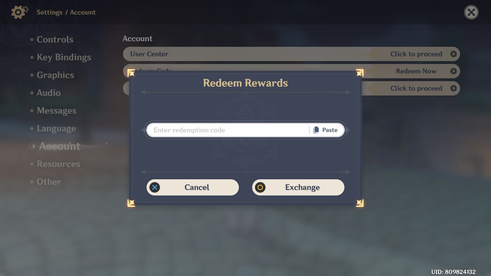 Redeem the new promotional codes via the in-game redeem option (Image via HoYoverse)