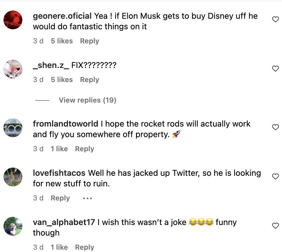 Netizens react to claims about Musk buying Disney World (Image via Instagram)