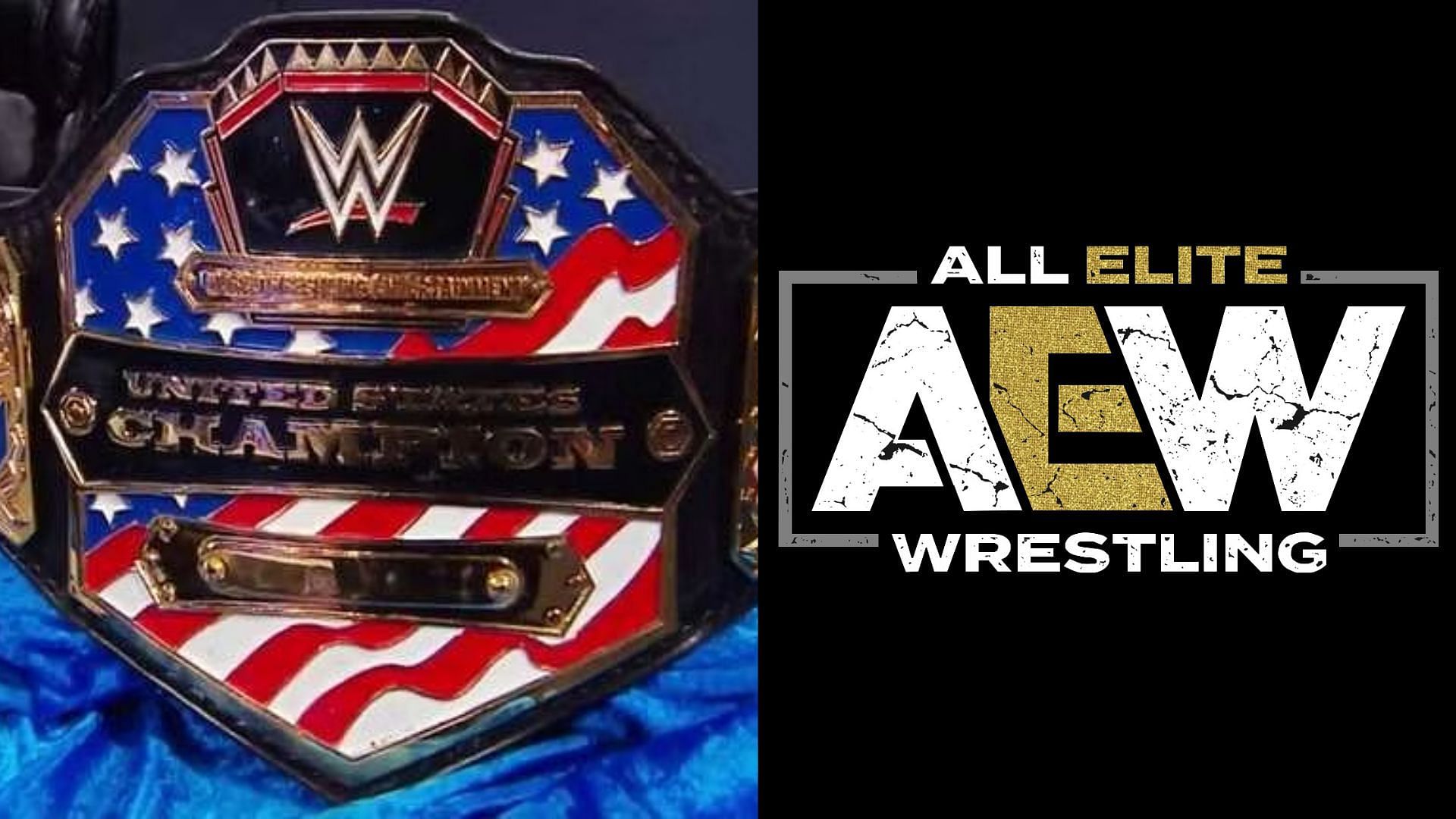 WWE United States Title (left), AEW logo (right)