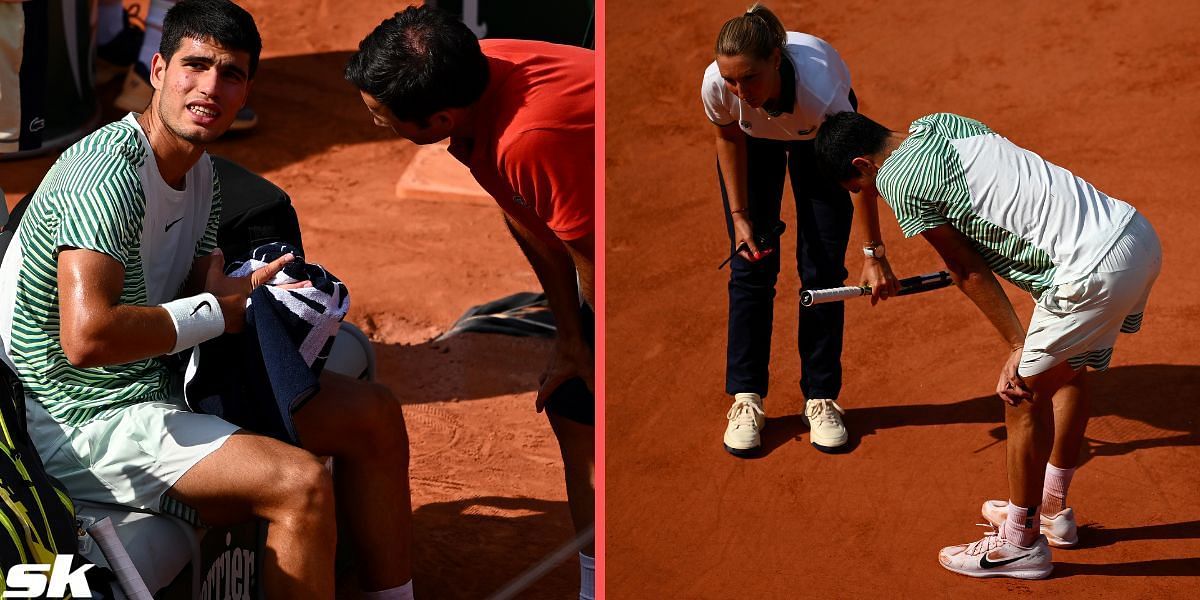 Tennis world reacts to Carlos Alcaraz being denied timeout despite visible cramps at French Open