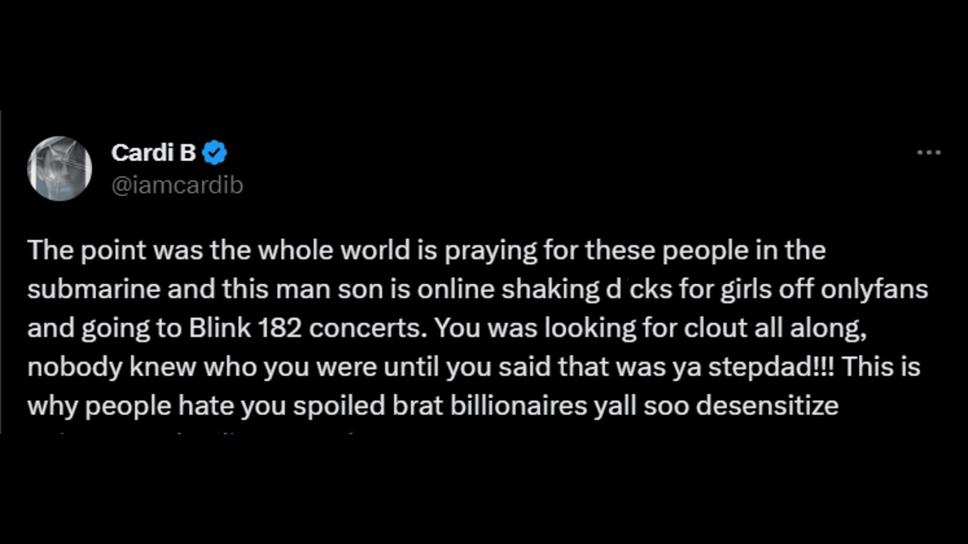 Cardi B calls Brian Szasz a &quot;spoiled brat.&quot; (Image via Twitter/Cardi B)