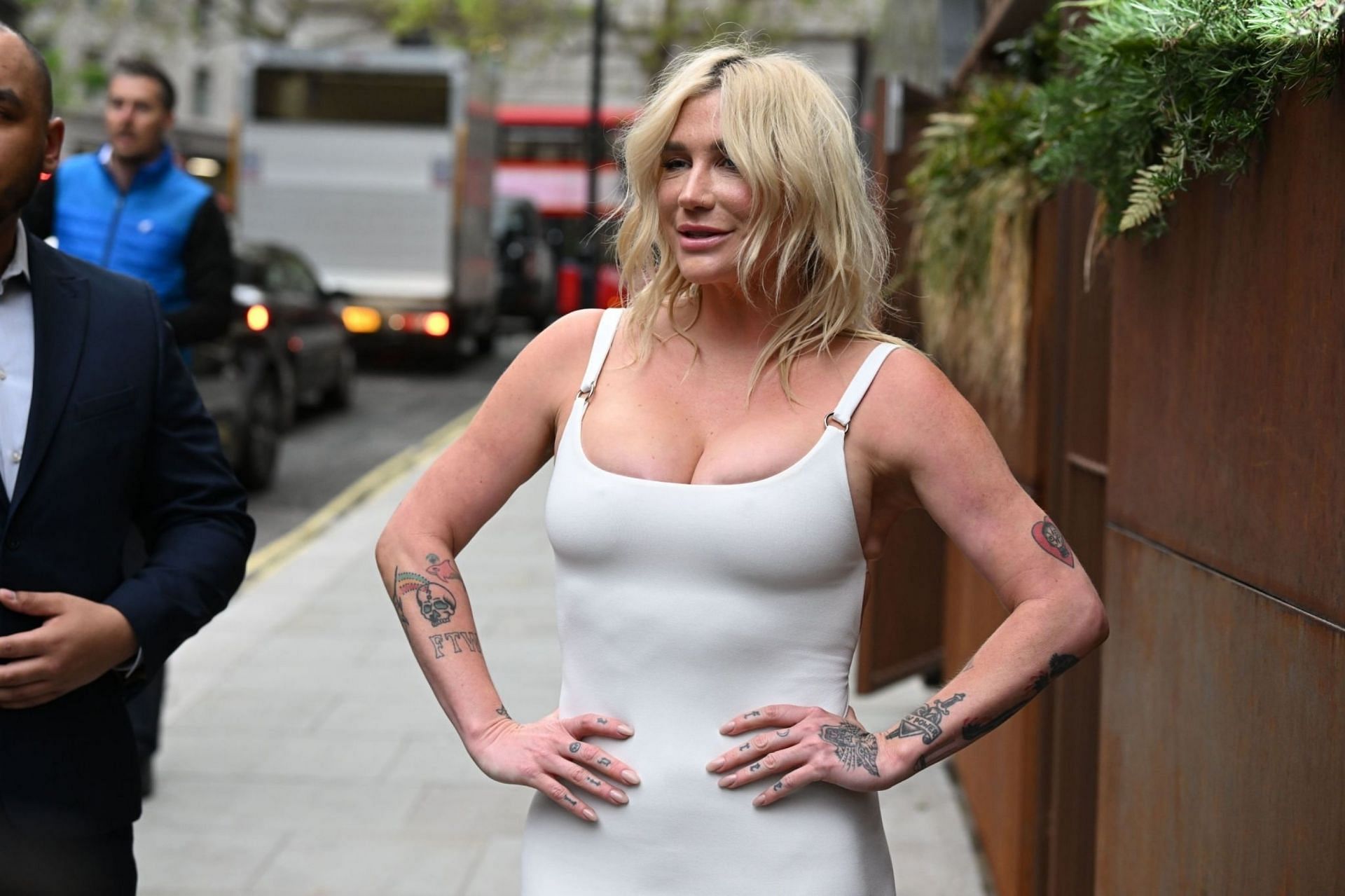 Kesha is arrives for her listening party in London, United Kingdom on  on May 11, 2023 (Image via Getty Images)