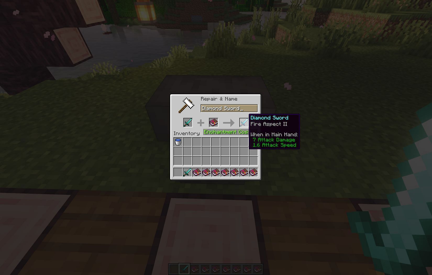 Set mobs on fire or cook the chicken on the spot with one hit with fire aspect (Image via Mojang)
